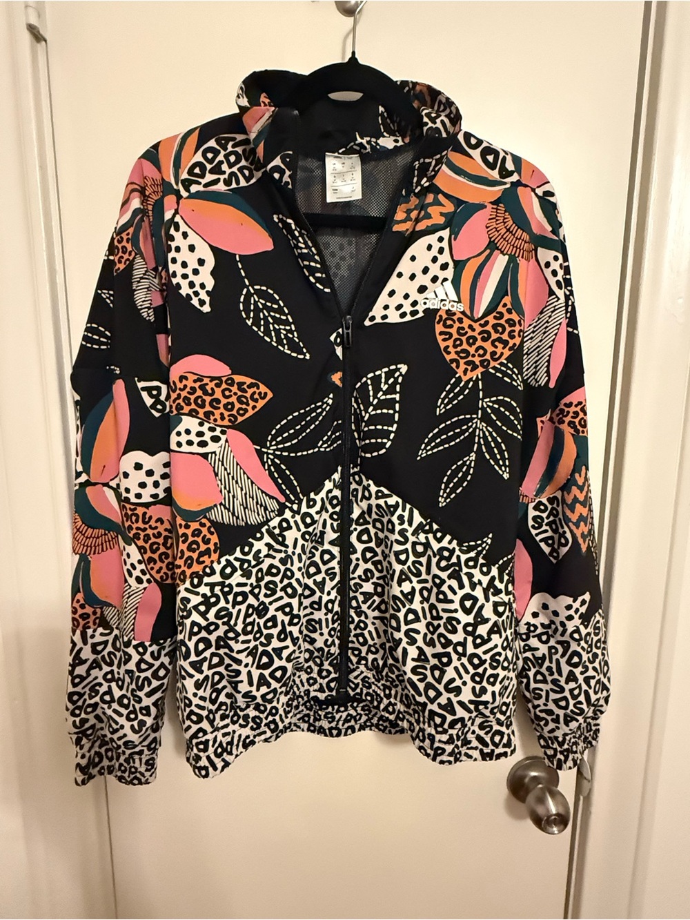 adidas x farm rio Black Floral & Leopard Print Zip Hooded Jacket